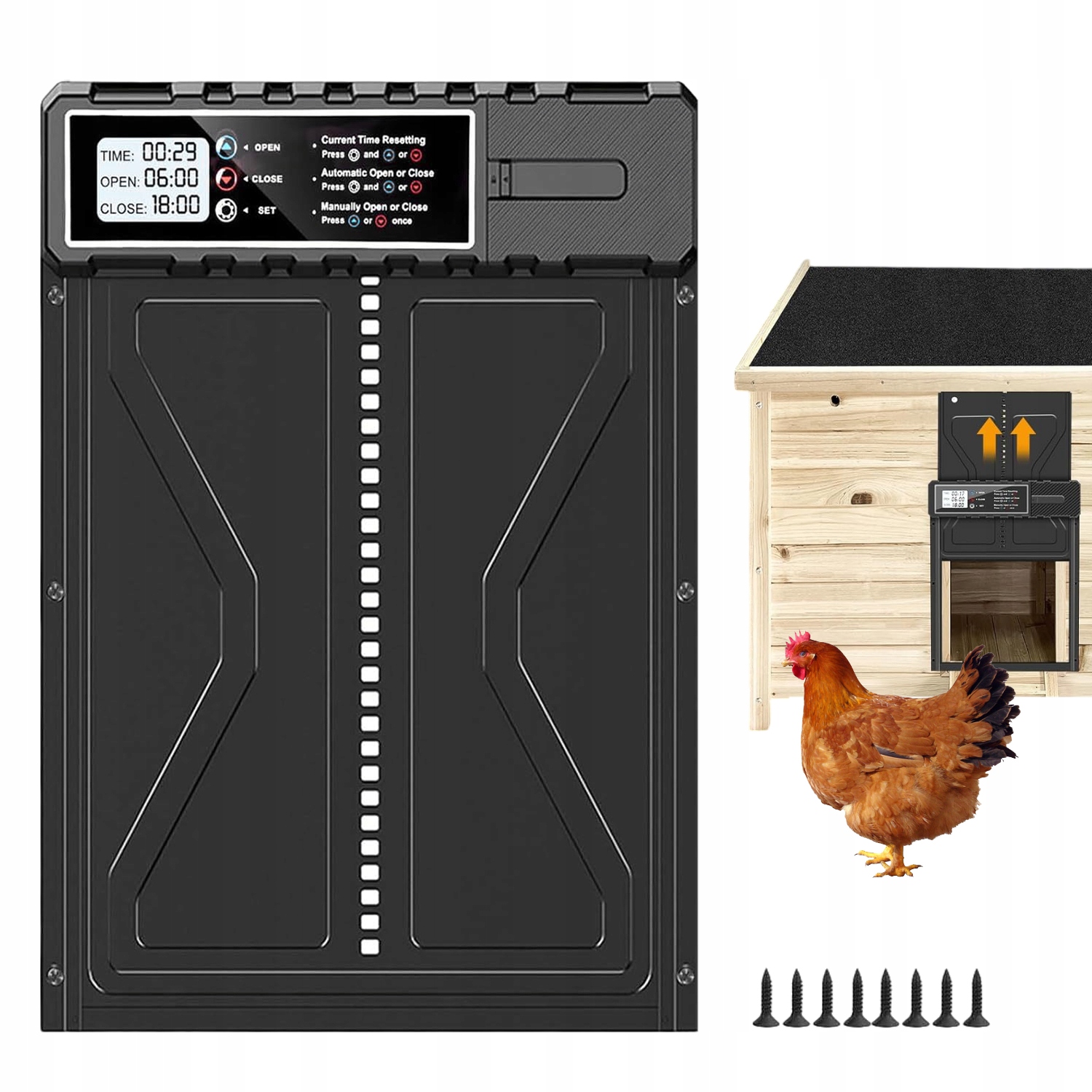 AUTOMATICKÉ KLAPKY PRE KURČATÁ S ČASOVAČOM BEZDRÔTOVÉ LCD DVIERKY DO KURČATÍ